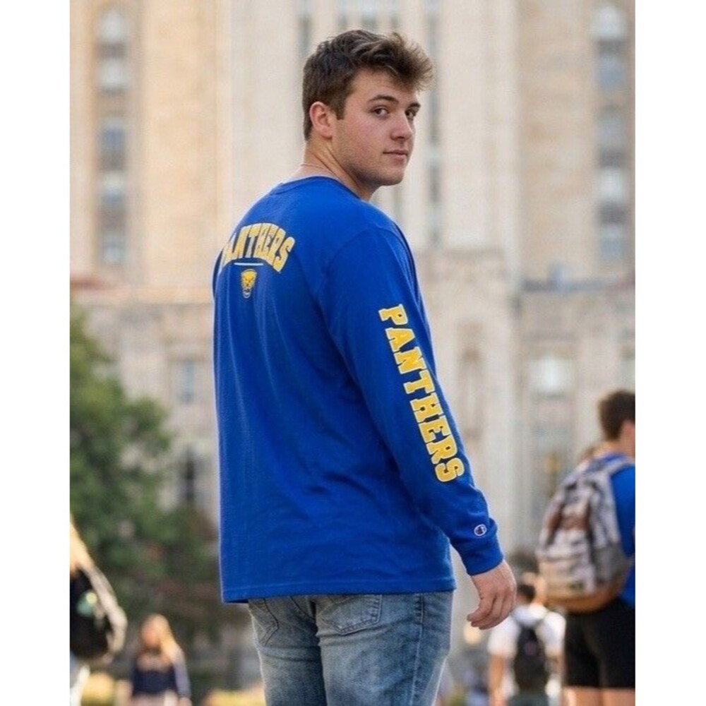 Champion Men's Pitt Panthers Long Sleeve T-Shirt Blue NWT Size 2XL Pitt Logo